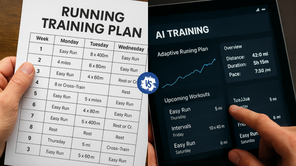 Comparison of a static running plan vs adaptive AI coaching system